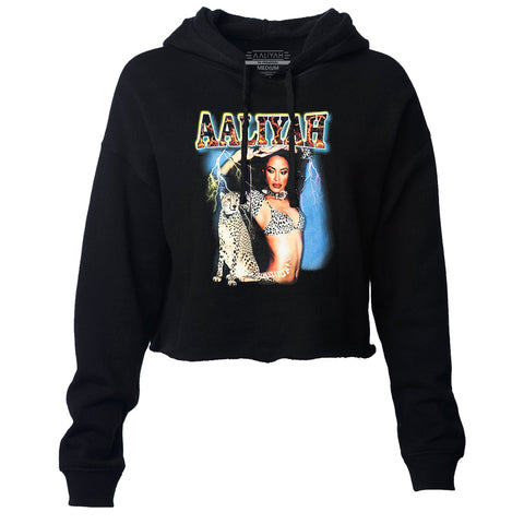 Aaliyah Cheetah Crop Hooded Sweatshirt Black