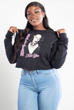 Aaliyah Miss You Crop Crewneck Black Sweatshirt